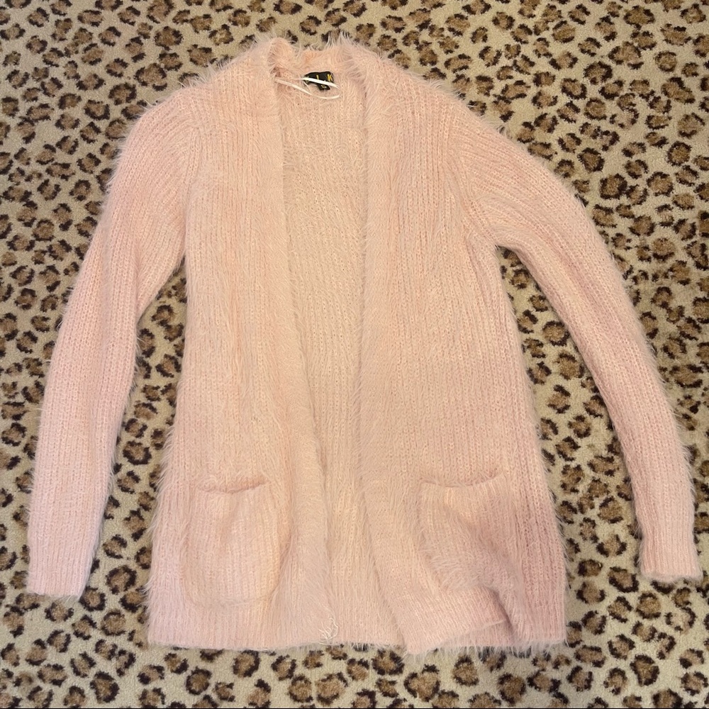 Pink Furry Cardigan Sweater